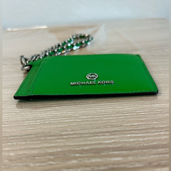Michael Kors Leather Jet Set Charm Small ID Chain Card Holder Palm Green New - Picture 13 of 16